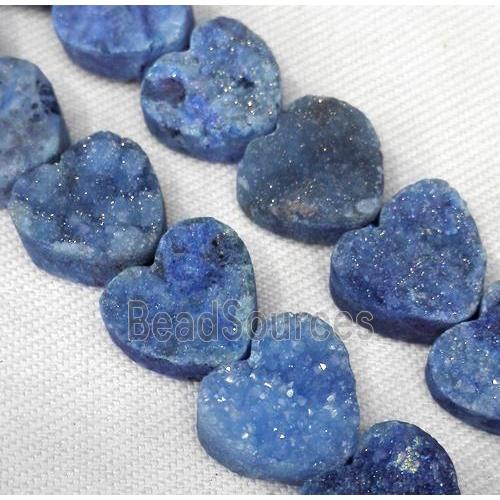 druzy quartz bead, heart, blue