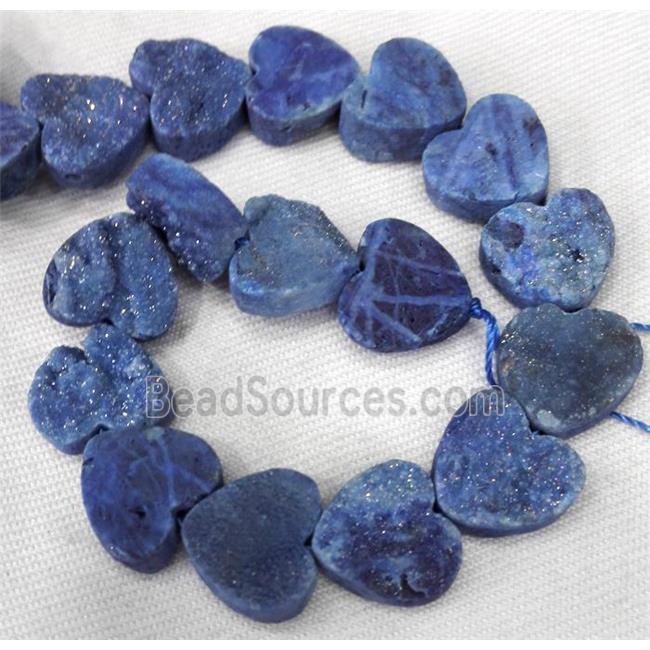 druzy quartz bead, heart, blue