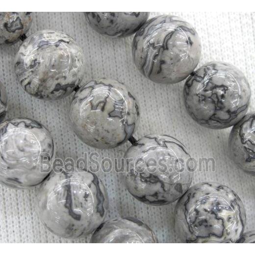 round Grey Picture Jasper Beads