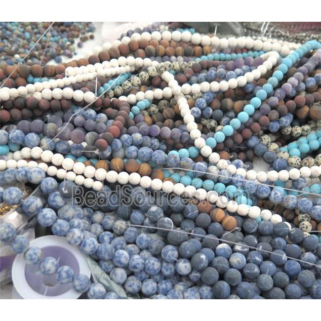 mixed round matte gemstone beads