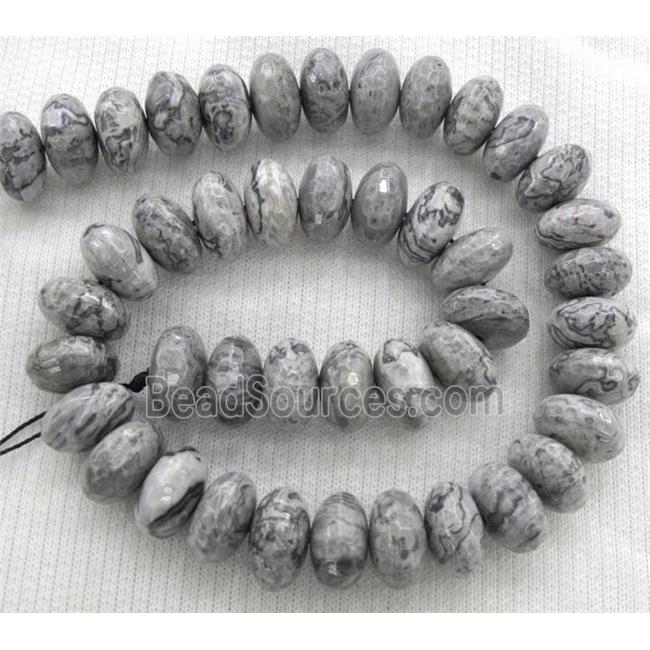 Grey Picture Jasper beads, faceted rondelle