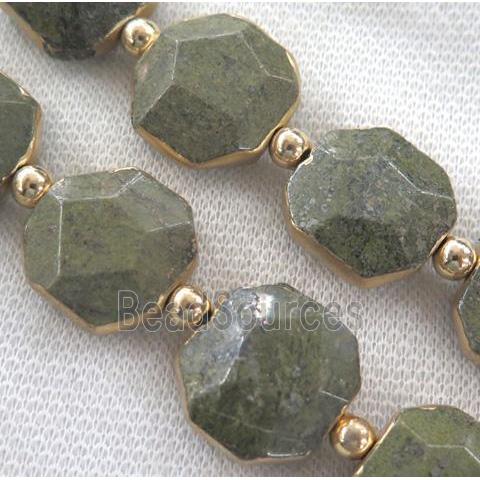 golden-spot green jasper beads, gold plated