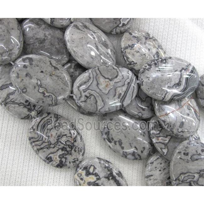 grey Picture Jasper beads, oval