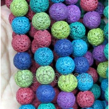 lava bead, round, mixed color