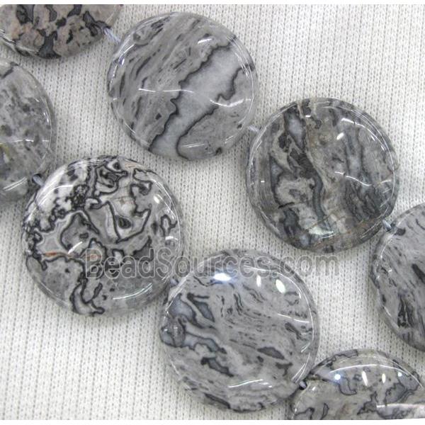 grey drawing Picture Jasper beads, flat-round