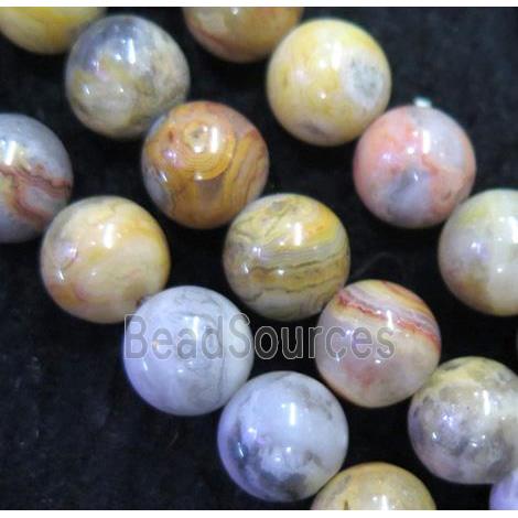 Yellow Crazy Lace Agate Beads, round