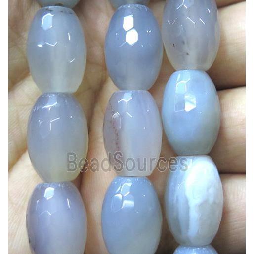 gray agate bead, faceted barrel