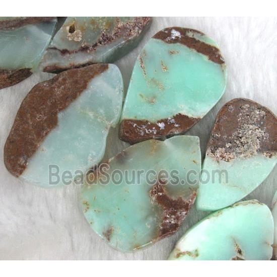 Australian chrysoprase beads for necklace, green, teardrop