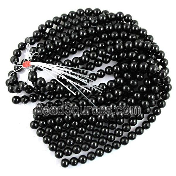 black tourmaline bead, round, A grade