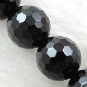 black tourmaline bead, faceted round, A grade