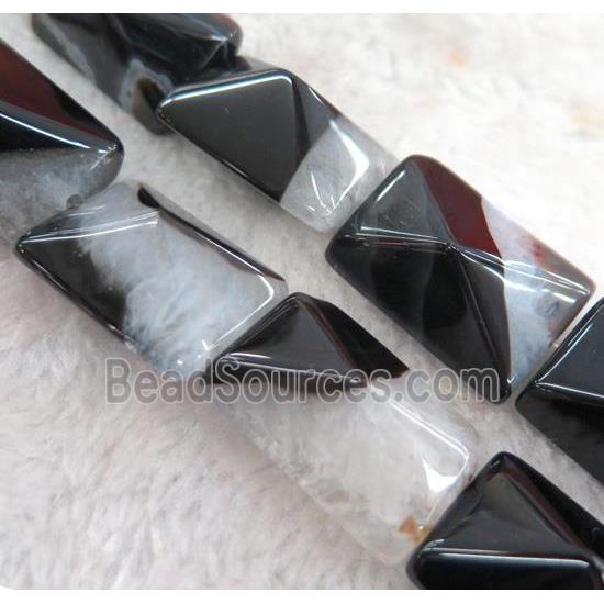 black agate rectangle beads with white druzy, point