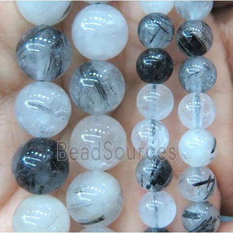 Black Rutilated Quartz Beads, round