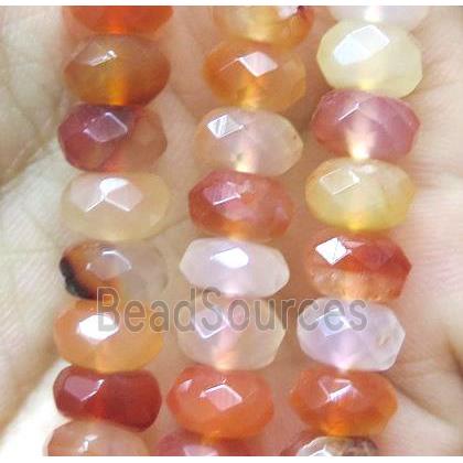 Red Carnelian agate beads, faceted rondelle