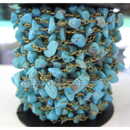 turquoise chip bead rosary chain, blue