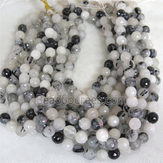 Black Rutilated Quartz Beads, faceted round