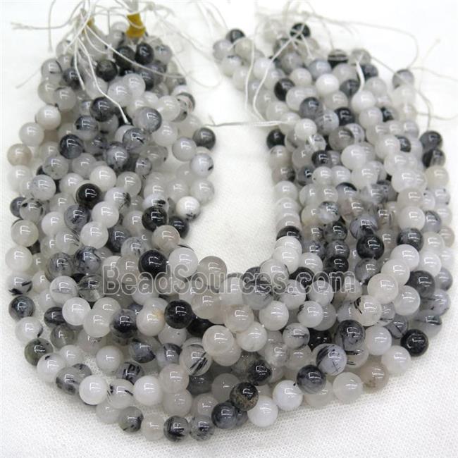 Black Rutilated Quartz Beads, round