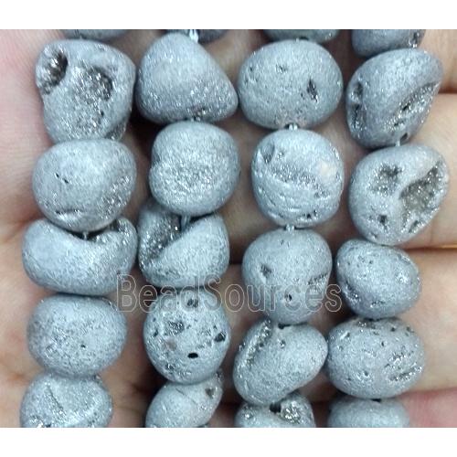 druzy agate beads, freeform, silver plated