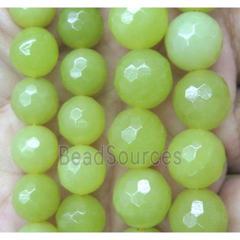 Lemon Jade bead, faceted round, olive