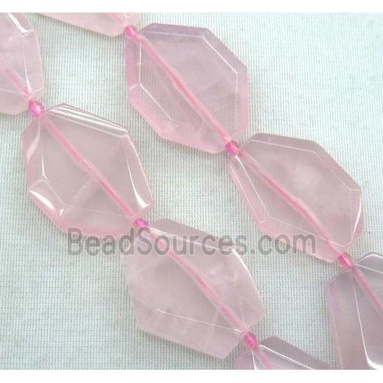 rose quartz slice bead, faceted freeform, pink