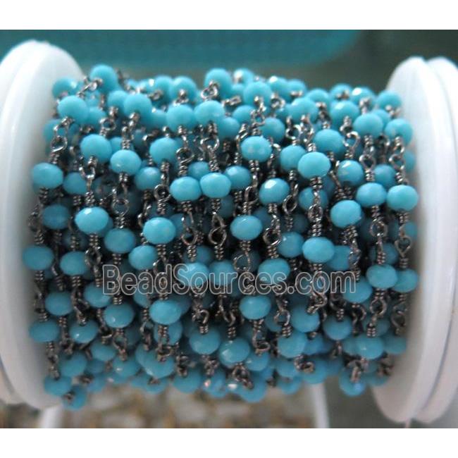 handmade rosary chain with blue chinese crystal glass bead