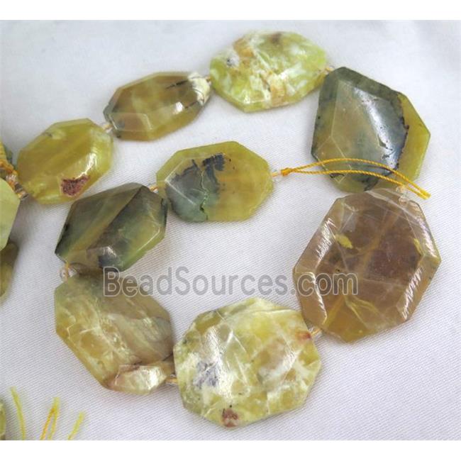 yellow opal jasper slice beads, faceted freeform