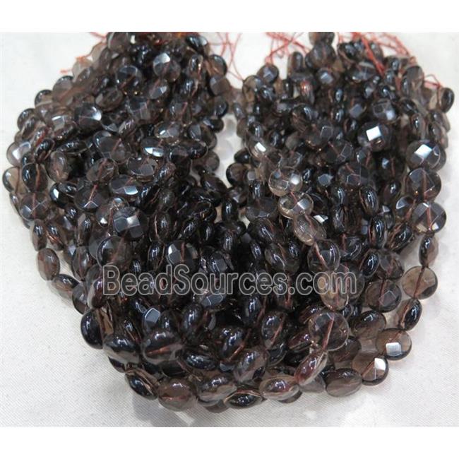 smoky quartz bead, faceted flat round