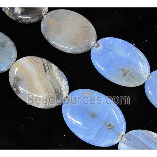 blue fire agate stone bead, flat-oval