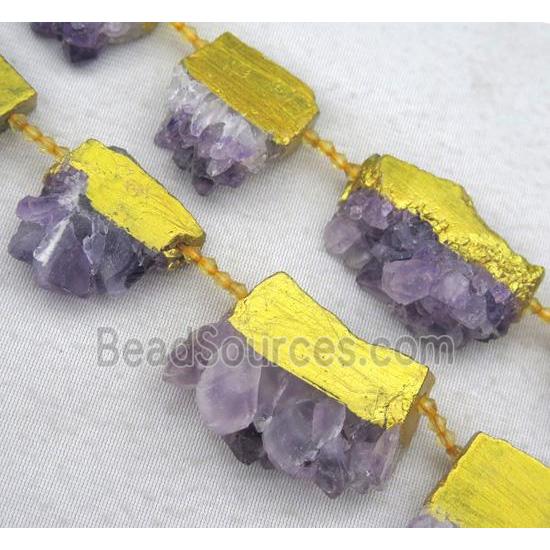 amethyst druzy collar beads, slice, purple, gold plated