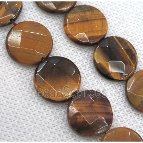 tiger eye stone bead, faceted flat round