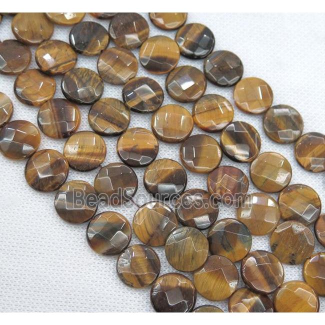 tiger eye stone bead, faceted flat round