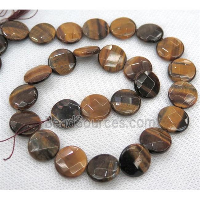 tiger eye stone bead, faceted flat round