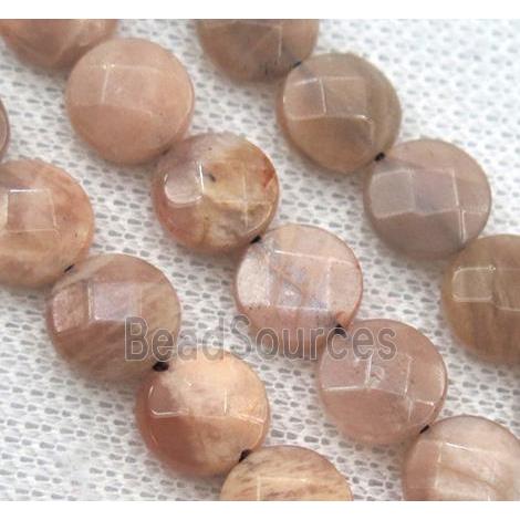 pink moonstone bead, faceted flat round