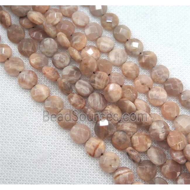 pink moonstone bead, faceted flat round