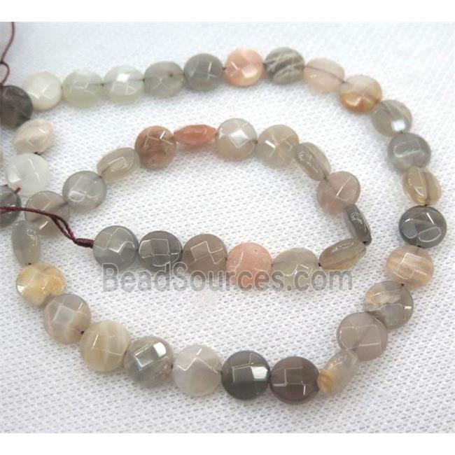 grey moonstone bead, faceted flat round