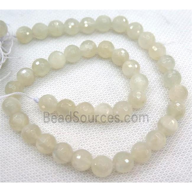 natural Moonstone bead, faceted round, white gray