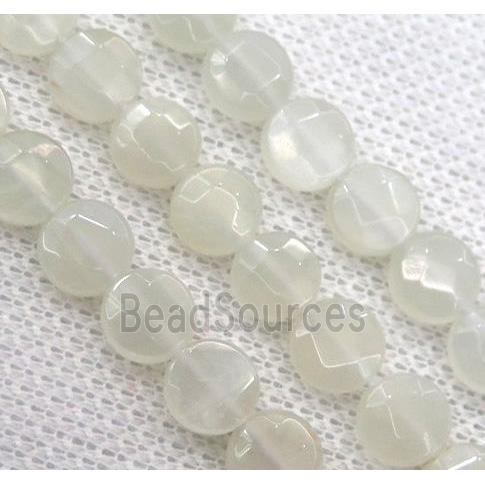 white gray Moonstone bead, faceted flat round