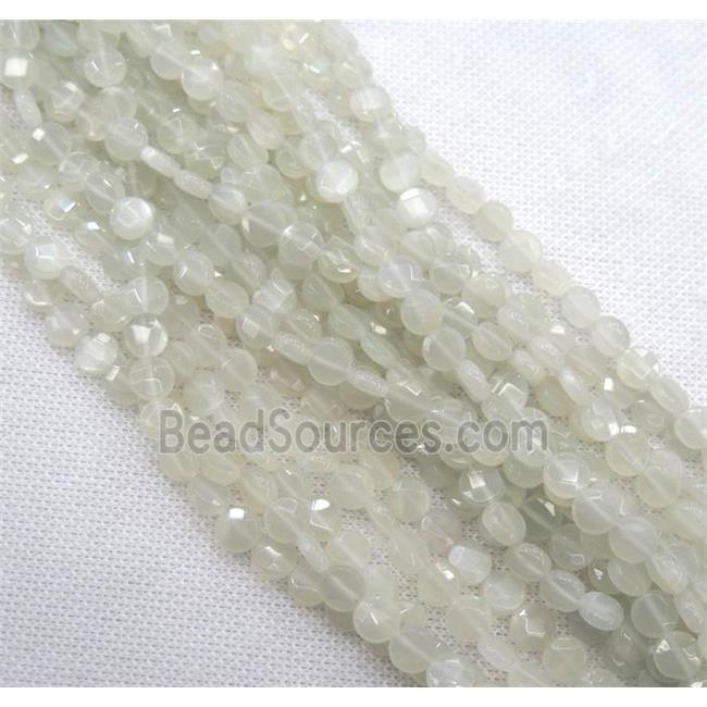 white gray Moonstone bead, faceted flat round