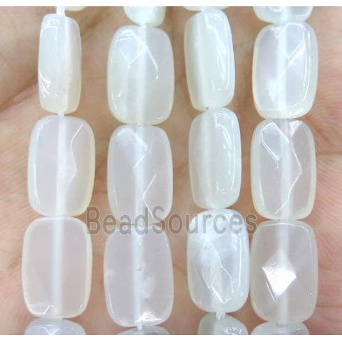 white gray MoonStone bead, faceted rectangle