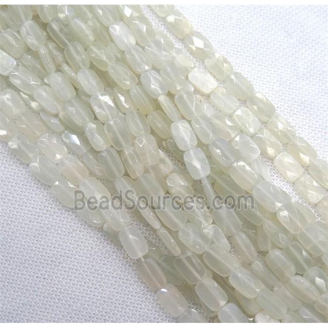 white gray MoonStone bead, faceted rectangle