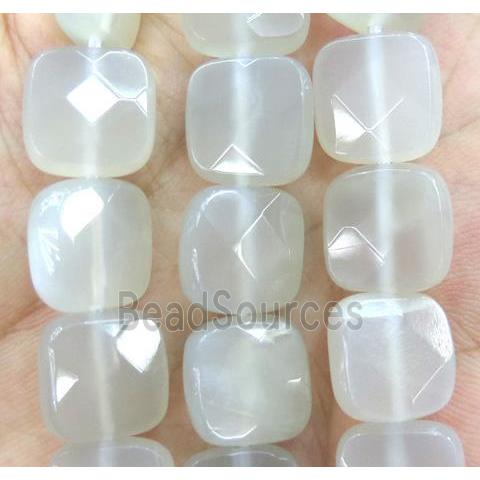 white grey MoonStone bead, faceted square