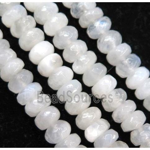 white MoonStone bead, faceted rondelle