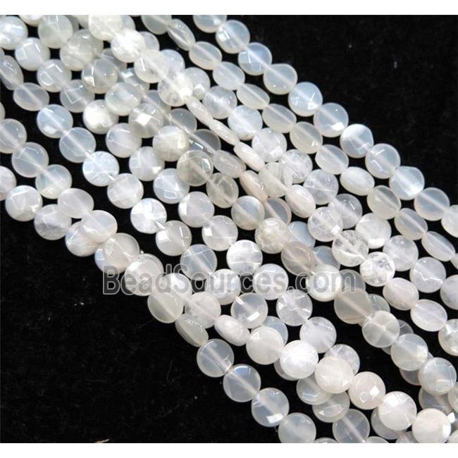 white MoonStone beads, faceted flat round