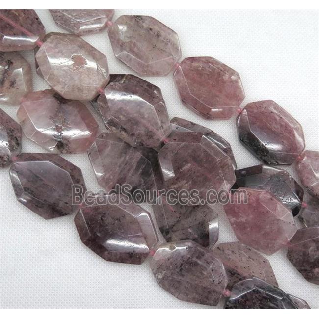 Strawberry Quartz slice bead, faceted freeform, pink