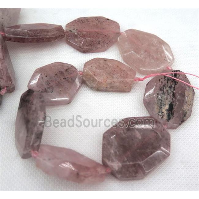 Strawberry Quartz slice bead, faceted freeform, pink