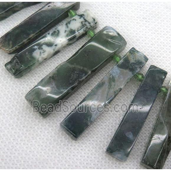 Moss Agate stick collar bead, green