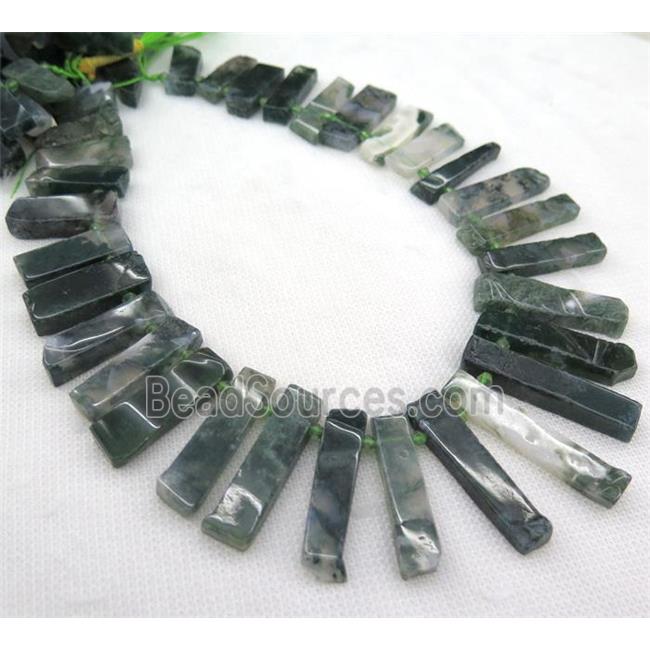 Moss Agate stick collar bead, green