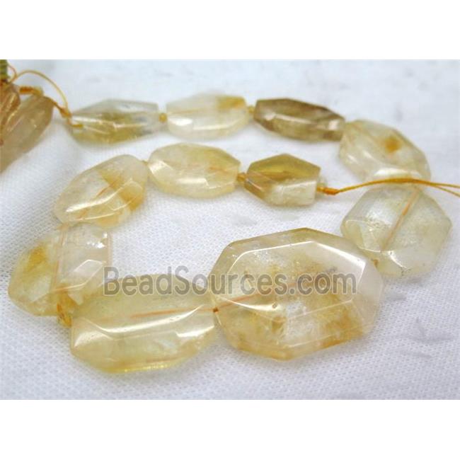 Citrine slice bead, faceted freeform, yellow