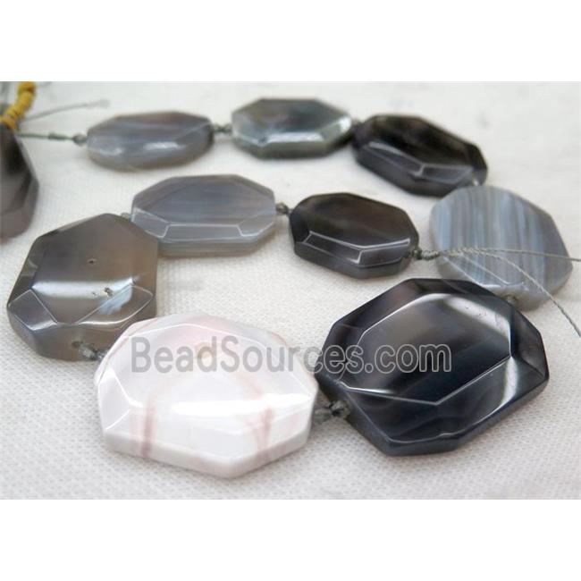 Botswana Agate slice bead, faceted freeform, grey, Grade B