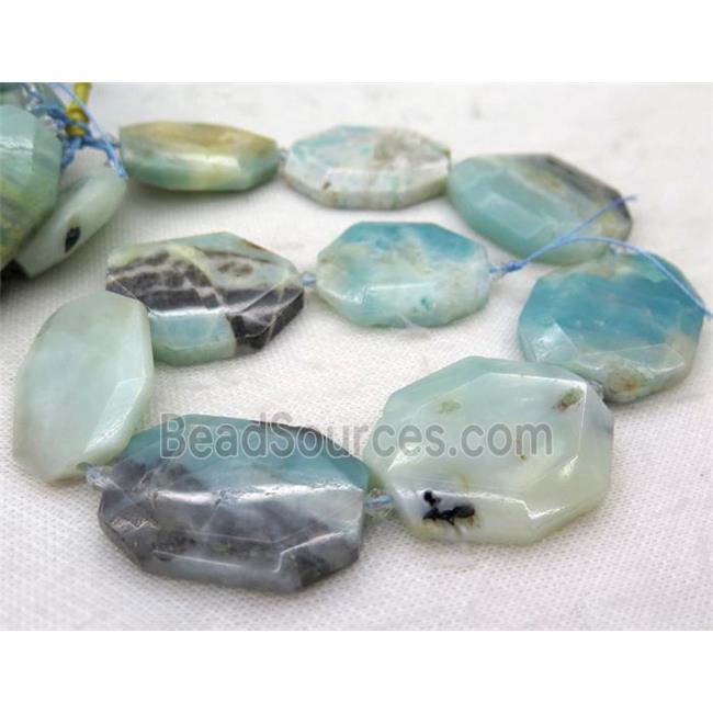 Chinese Amazonite slice beads, faceted freeform, blue