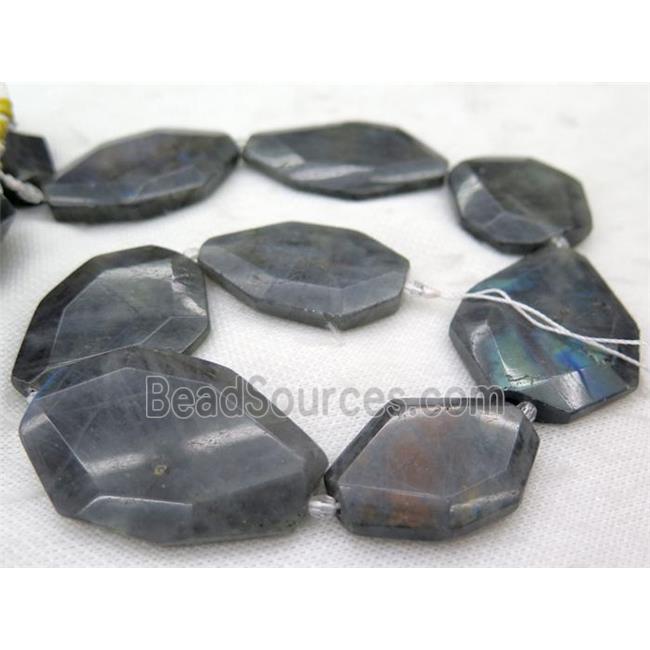 black Labradorite slice beads, faceted freeform